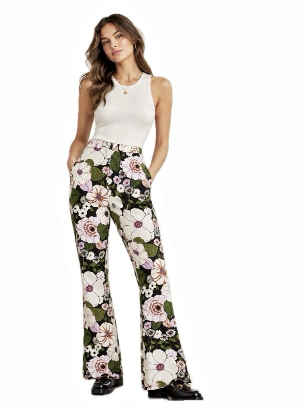 Maje, Paris 70s Floral High-Rise Flared Pants Corton Retro Statement Trousers, S